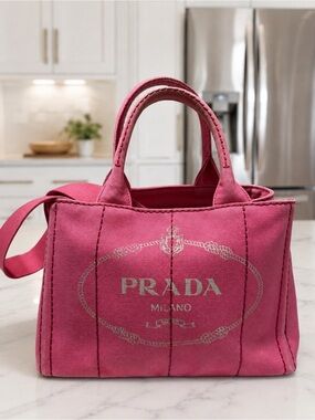 Prada Pink Canvas Tote with Logo